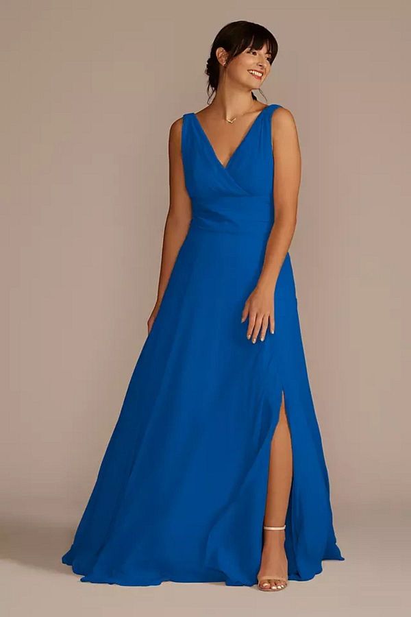 Oleg Cassini Long Blue Chiffon Evening Dress Strappy Dress F19831 Trendyol
