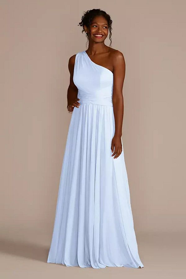 Oleg Cassini Ice Blue One Shoulder Long Evening Dress F19932