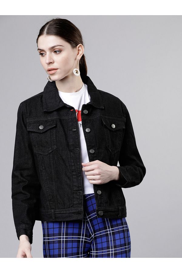 Tokyo Talkies By Styli Solid Button Detail Denim Jacket Trendyol