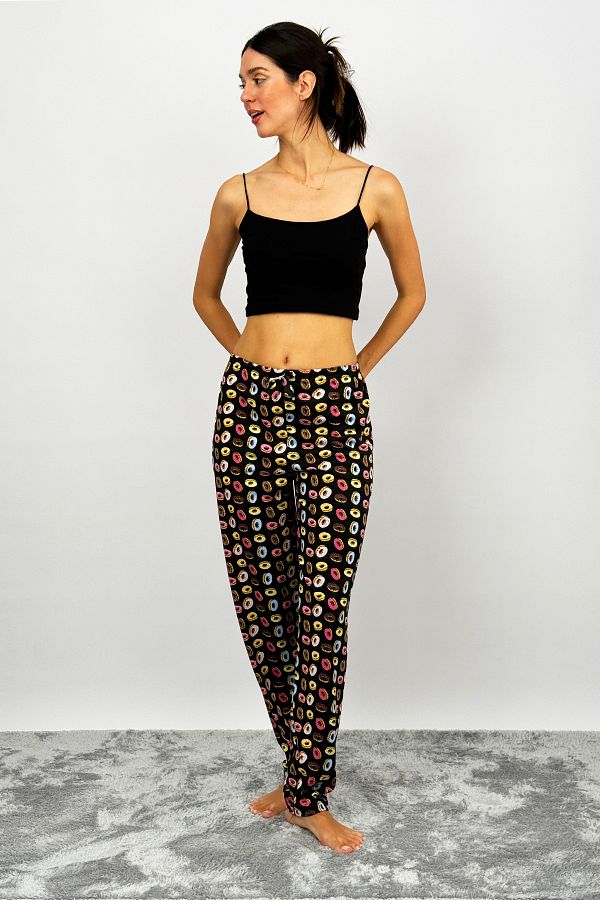 Betimoda Women s Cotton Plaid Patterned Pajama Bottoms Sweatpants Black with Ribbon Trendyol