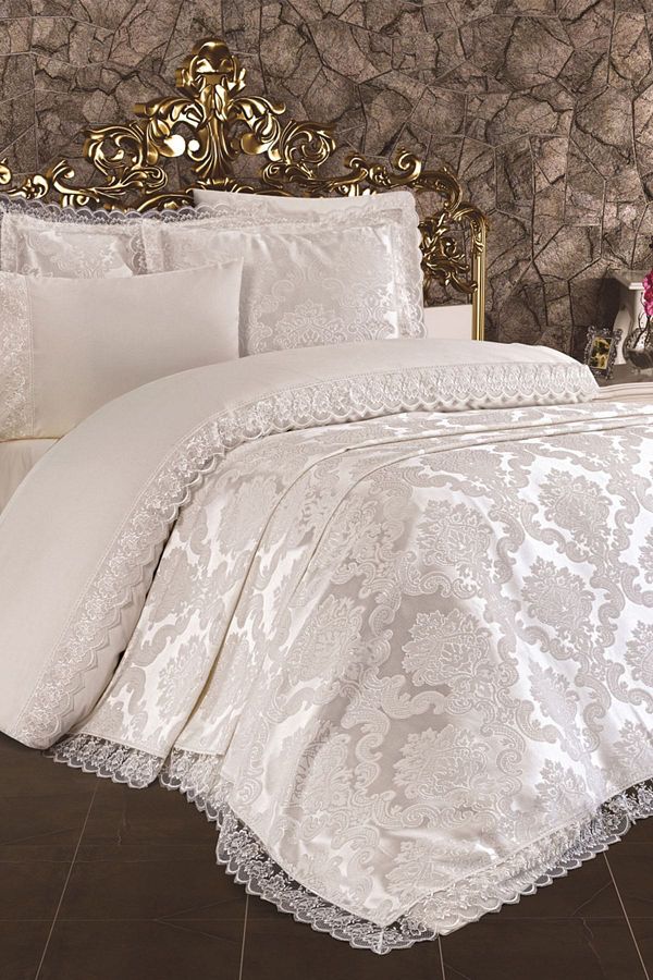 Çeyiz Diyarı-French Lace Lalezar Bridal Set 7 Pieces Cream 240x250 cm 1