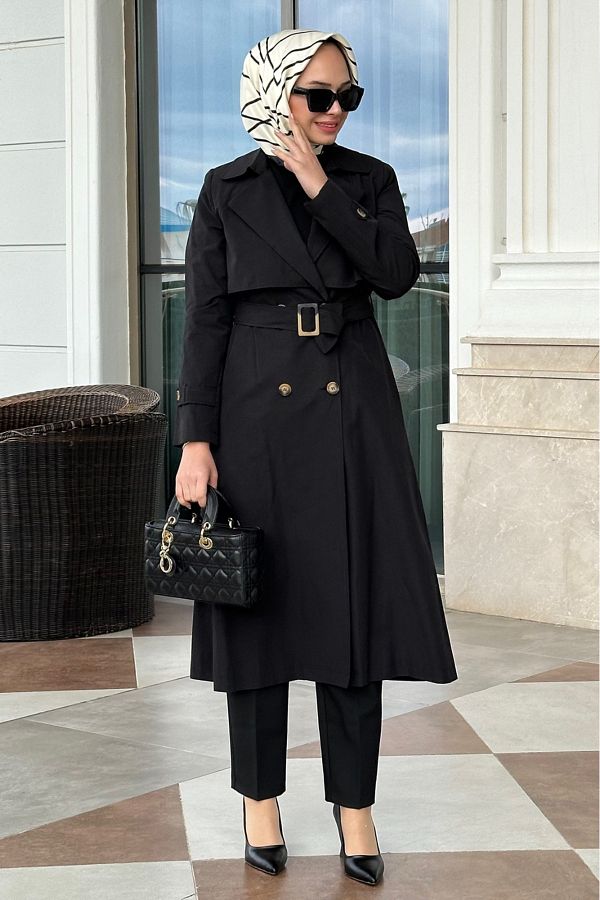 Fitted black trench coat online