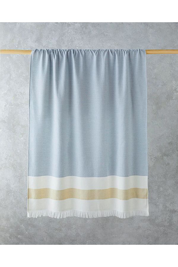 English Home-Ecru-Blue-Yellow 90x150 Cm Cotton Striped Beach Towel - Poti 1