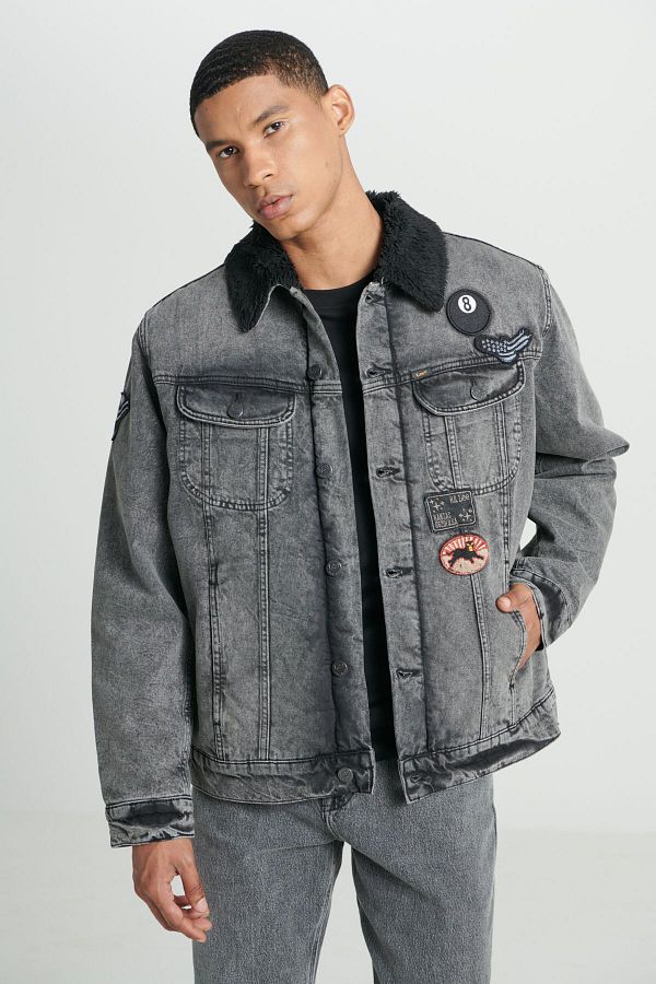 Long denim sherpa jacket hotsell
