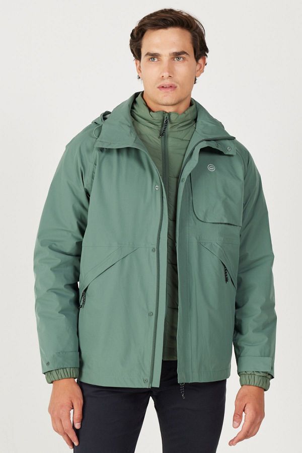 WRANGLER-All Terrain Gear Regular Fit Regular Cut Hooded Waterproof 3in1 Męski Zielony Płaszcz Przeciwdeszczowy 1