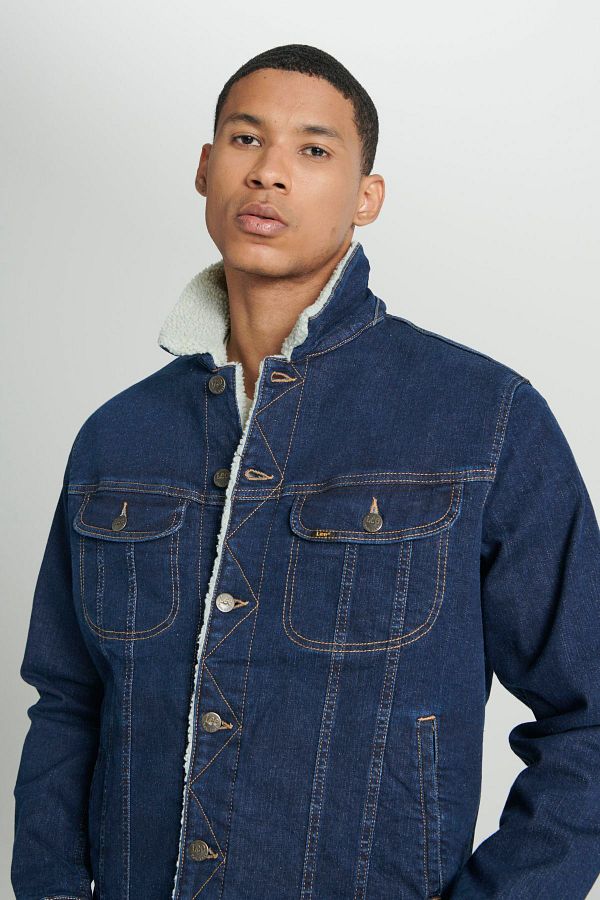 Lee Dark Blue Sherpa Jean Regular Fit Denim Jacket Trendyol