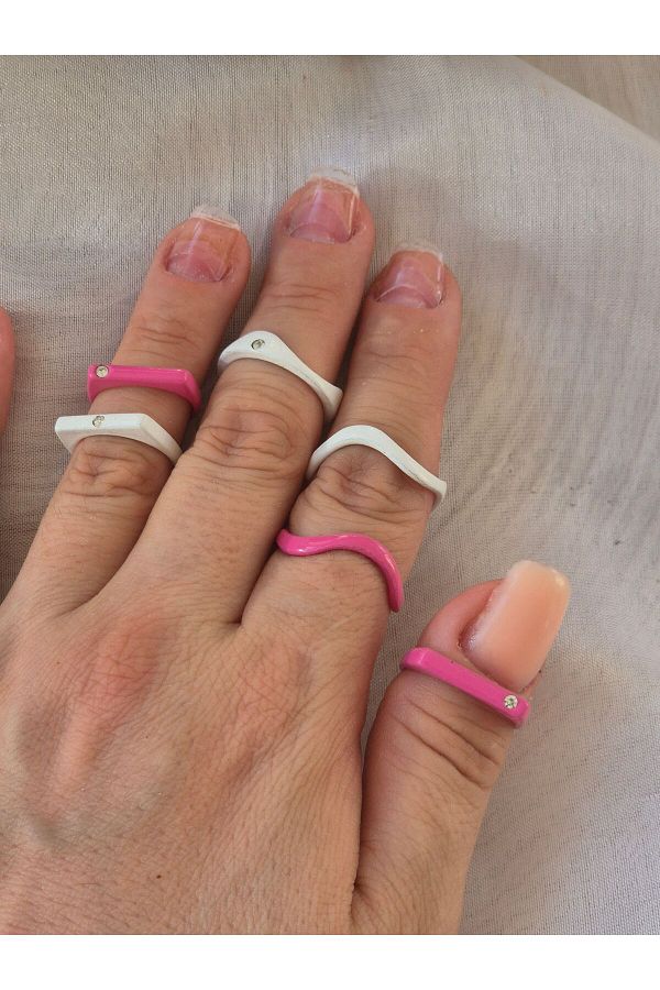Pinkimaj 6 Pieces Pink and White Barbie Joint Ring Set Trendyol