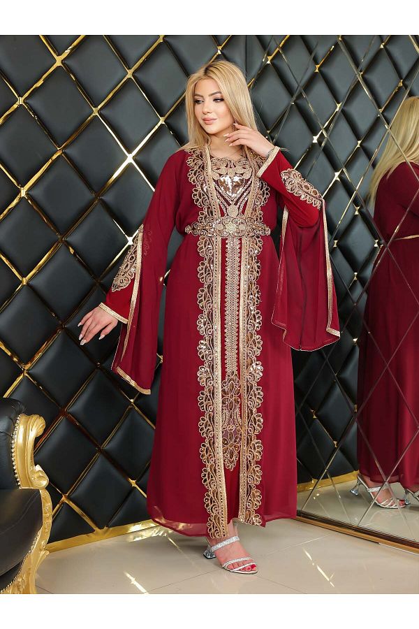 Modamix Lace Belted 2 Piece Set Caftan Dress 4112 Trendyol