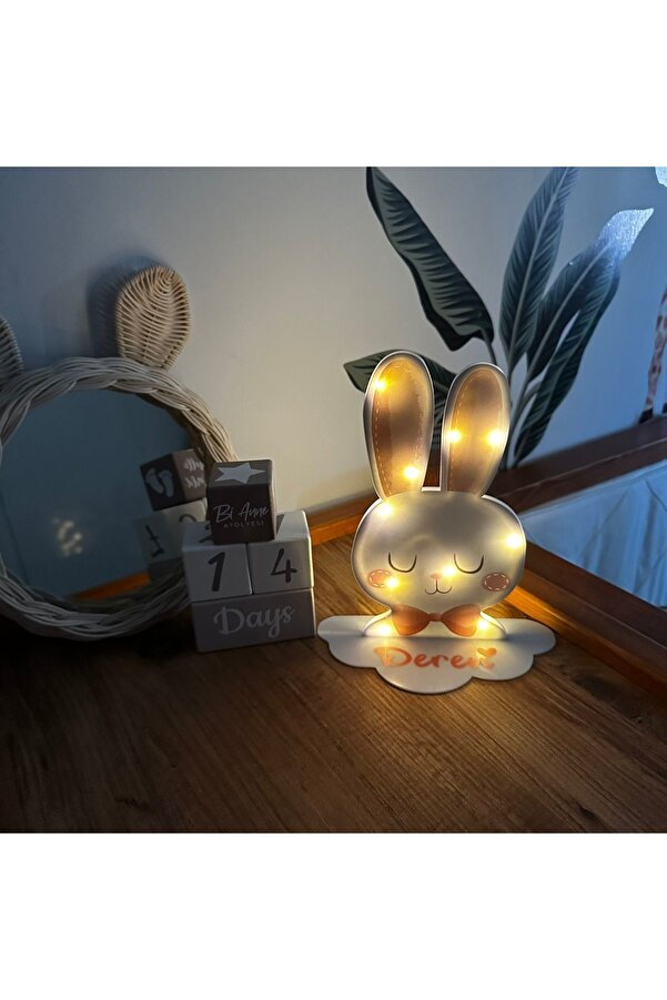 BİANNE ATÖLYESİ Soft Tavşan İllüstrasyon Çizimli Bebek Ve Çocuk Odası Masa Lambası Gece Lambası