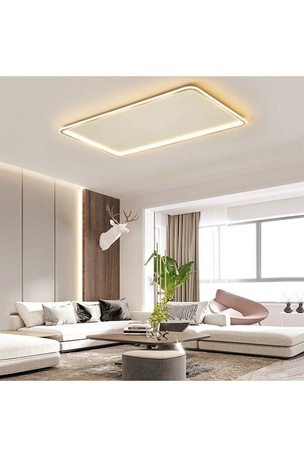 CATLUZ-إضاءة حديثة خافتة للتحكم باللون الذهبي مقاس 90 × 60 سم - مصباح LED مستطيل بـ 3 ألوان فاتحة 1