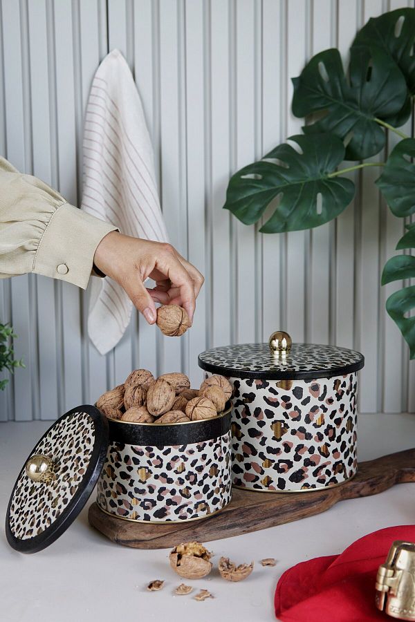EVLE-Leo Pattern Metal Storage Container Set - Set of 2 (1.3 Lt - 2.9 Lt) Erb53V4 1