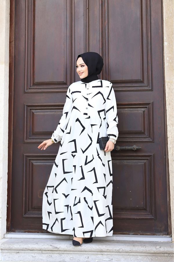 Modestique Semi buttoned Viscose Long Hijab Summer Dress Trendyol