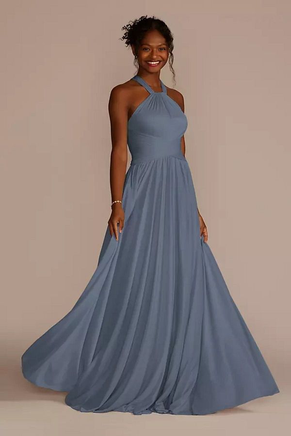 Oleg Cassini Long Blue Halter Neck Evening Dress F19931 Trendyol
