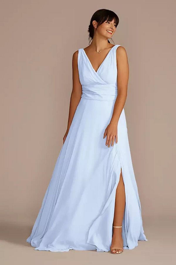 Oleg Cassini Ice Blue Long Chiffon Evening Dress Strappy Dress F19831 Trendyol