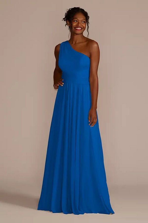 Oleg Cassini One Shoulder Blue Long Evening Dress F19932 Trendyol