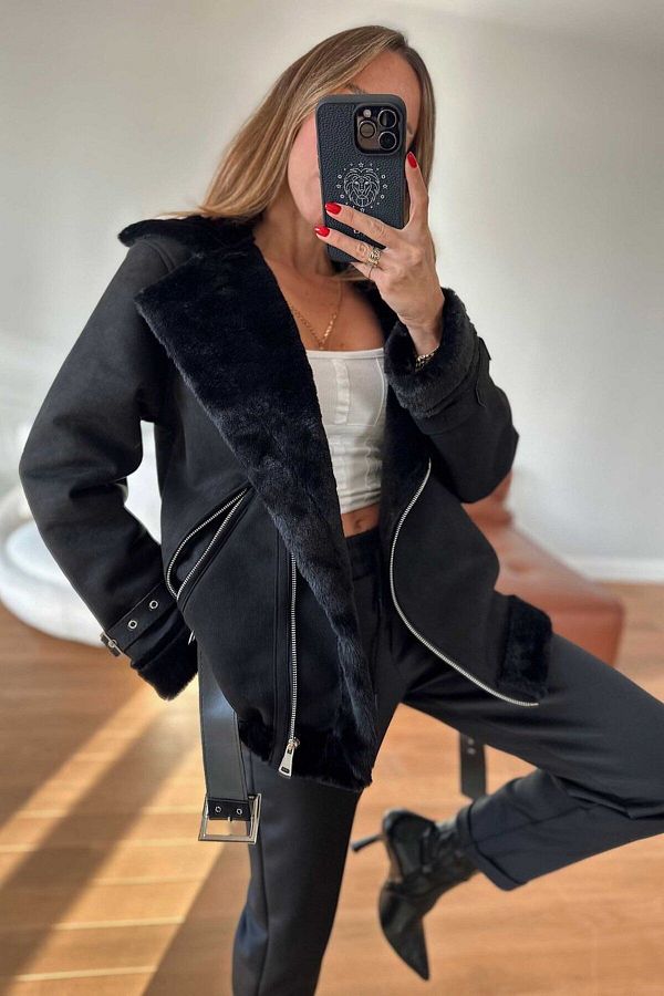 Suede fur biker jacket store