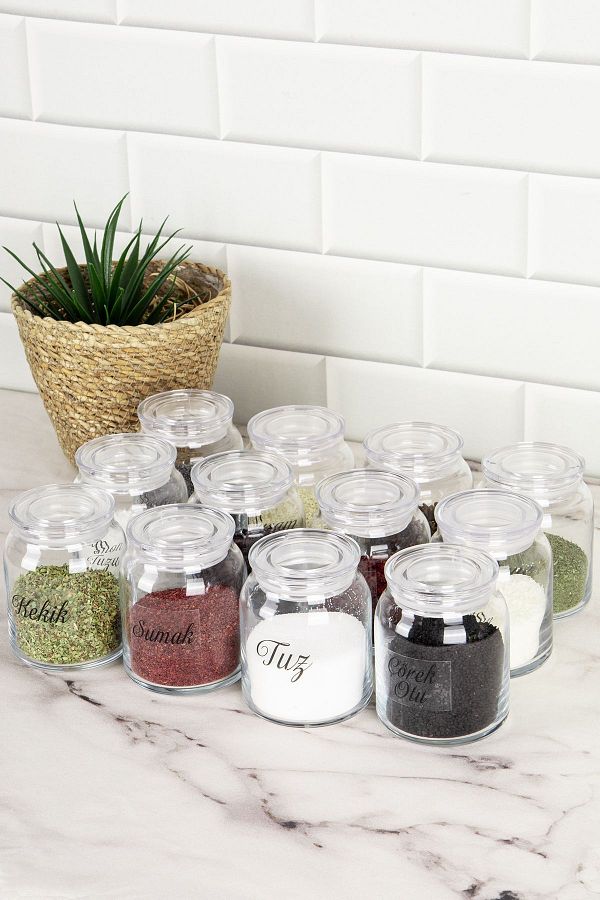 DNS HOME-Set of 12 Spice Jars with Transparent Lids, Jar Set with Transparent Label, Storage Container 300 ml 1