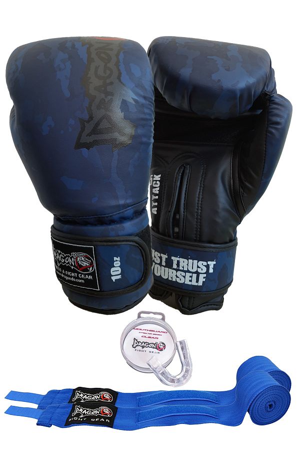 Dragon-Blue Camouflage Boxing Gloves Set - Set of 3 Colors and Teethers 1
