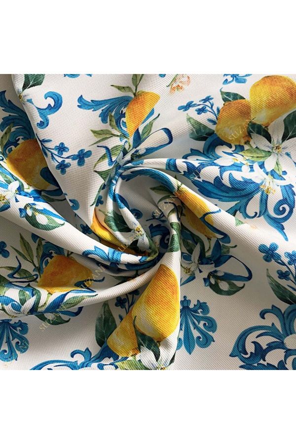 SUZANİ-Baroque Style Lemon Patterned Digital Printed Fabric Kms-1036 1