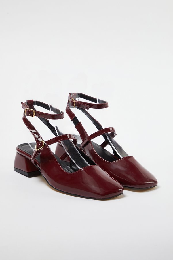 Trendyol Shoes Burgundy Mary Jane Ankle Strap Square Toe Women's 4 cm Balanced Heel Shoes Takss24To00009