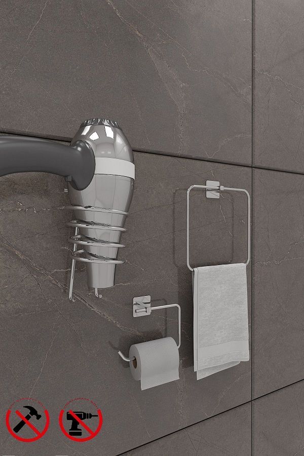 Alper Banyo-Chrome Square Set Square Towel Square Blow Dry and Square toilet paperSet 1