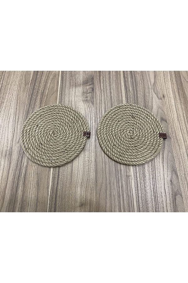 GörSeç-2 Piece Trivet Set Jute Rope Wicker Service Dowry Runner Set Saucepan Teapot Sauce Bowl Bottom Fireproof 1