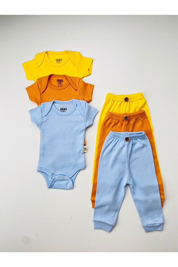 EFU BABY 3'lü %100 Pamuklu Raporlu Basic Body Zıbın Takım