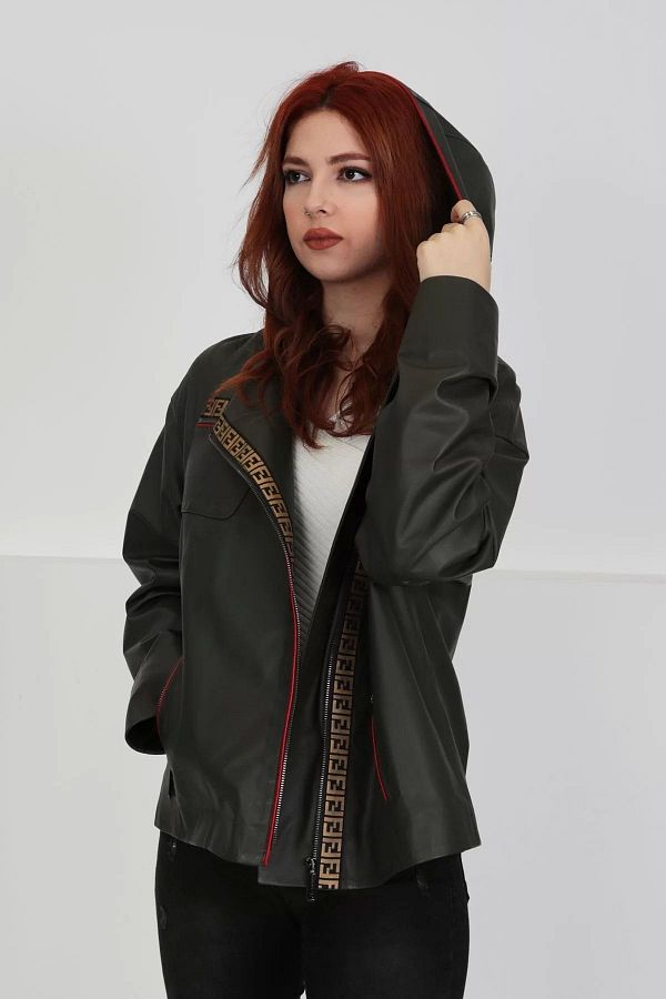 By Marki Marki Women s Khaki Coat Hooded Zippered and Spring Jacket 65 Cm Trendyol