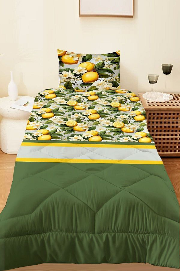 3D ELSE HALI-Single Green Lemon Patterned Microfiber Quilted Children's Sleeping Set 1