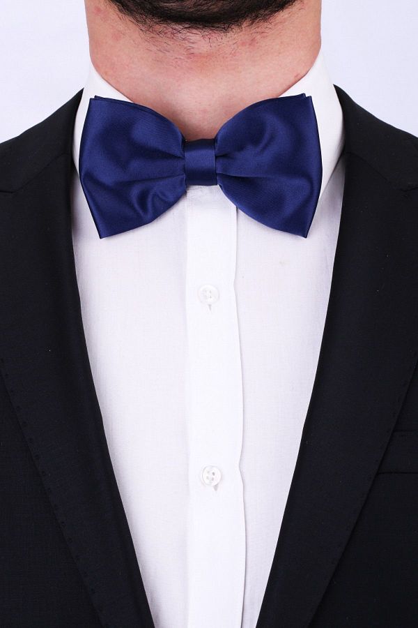 La Pescara-Navy Blue Large Satin Bow Tie SP15 1