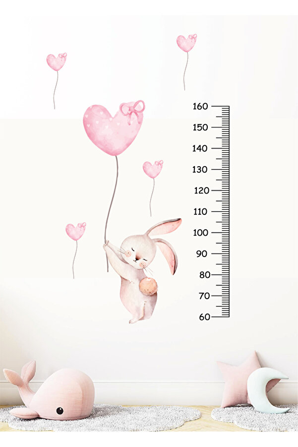 Rabbit Ear Measuring Ruler Ayza Tasarım Pink Rabbit Heart Themed - Children's Room Wall Sticker ...