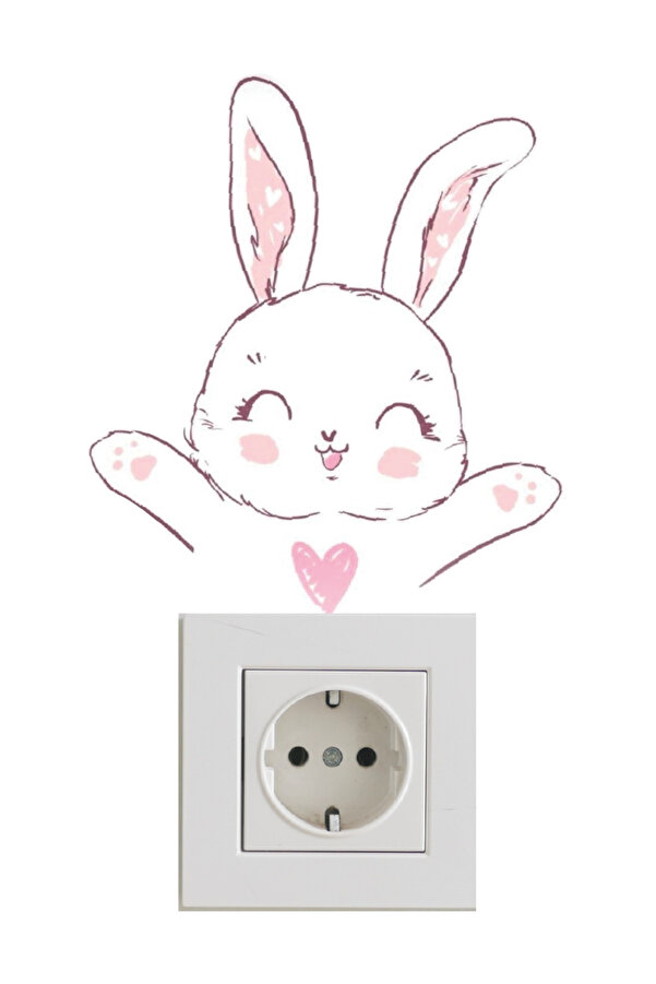 Ayza Tasarım Sevimli Minik Tavşan Çocuk Odası Priz Sticker Duvar Sticker Seti