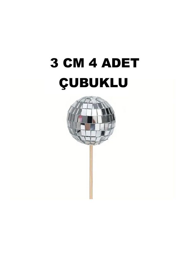bizdenpastacılık-Disco Ball Cake Decoration 3 cm 4 Pieces Mirror Garbage Skewers Installed 1