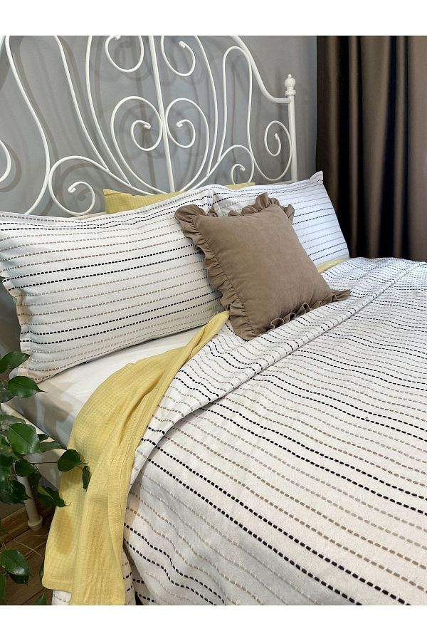Decamor home Linea Double Pique Bed Cover Set Beige Coffee Ecru Frilly Throw Pillow Case Gift Trendyol