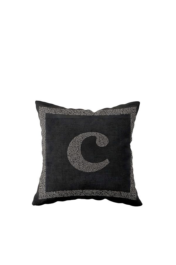 on the clouds-Letter C Anthracite Floor Gray Framed Decorative Pillow Case with One Side Printed Hidden Zipper 1