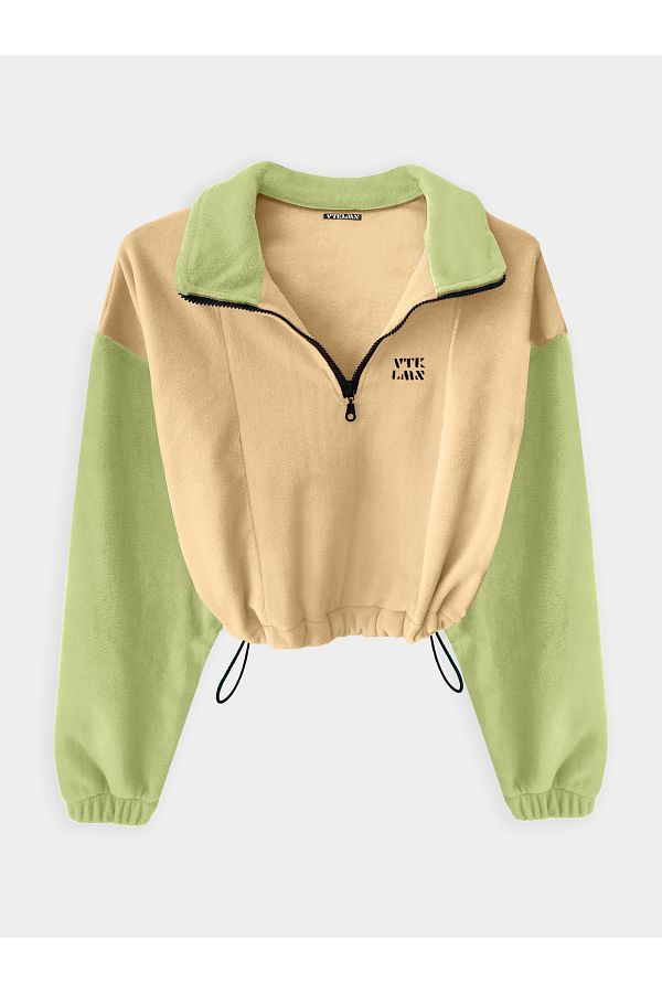 Vatkalimon Cream Green Half Zip Crop Fleece Trendyol