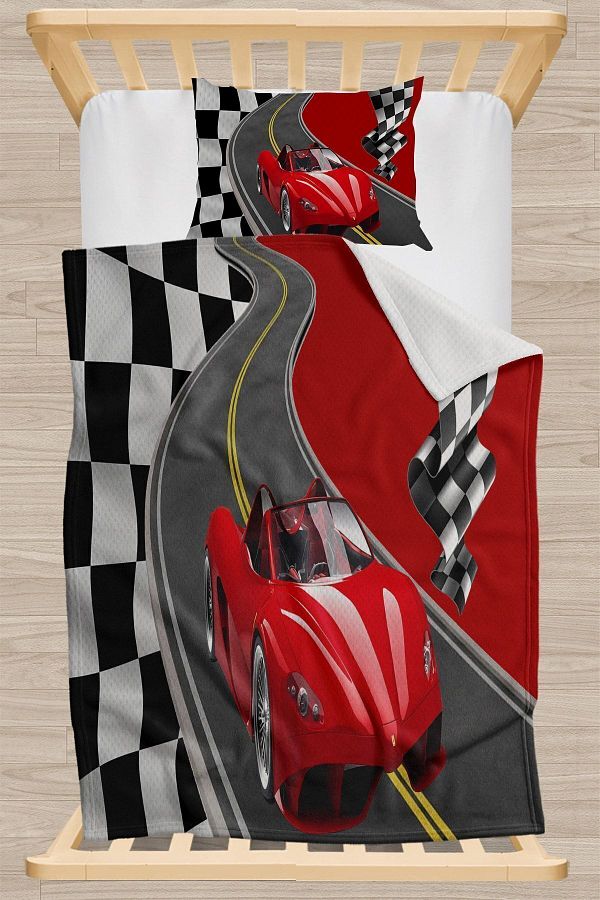 3D ELSE HALI-Else Red Race Car Patterned Bedspread Single Children's Pique Set 1