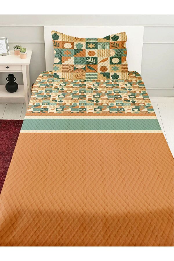 3D ELSE HALI-Single and Kids Pique Set - Brown Retro Patterned Print 1