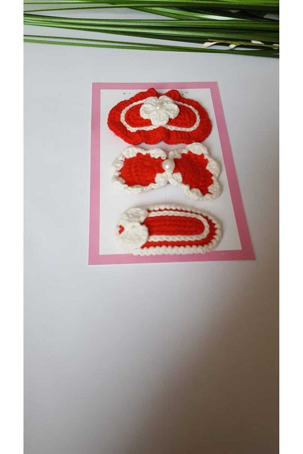 Kadın Girişimciler Atölyesi-Elegance Red Set of 3 - 100% Cotton, Niche Handmade, Mixed Snap Buckle 1