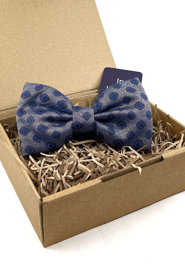 Kravatkolik-Gold - Blue Motif Pattern Large Bow Tie P1838 1