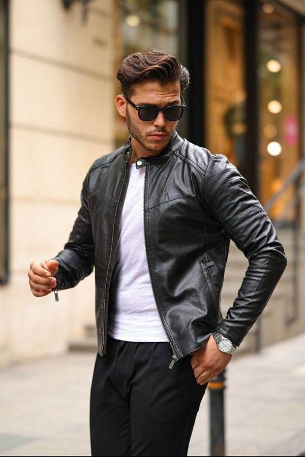 MAGICALFASHION Men s Black Slim Fit Faux Leather Jacket Trendyol