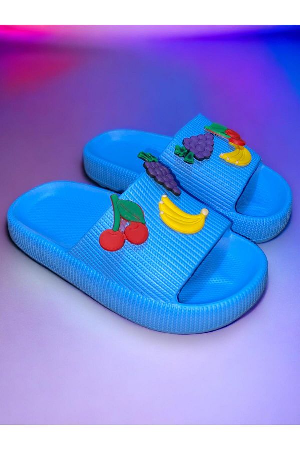Ak m Children s Blue Color Fruit Figured Non Slip Orthopedic Thick Sole Crocs Slippers Trendyol