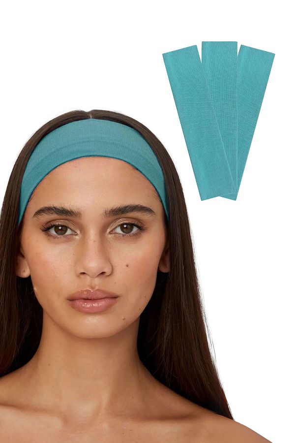 Salvia Dione-Turquoise 3-Piece Sports Headband Set - Flexible Yoga Makeup, Women & Men's Face Washable 1