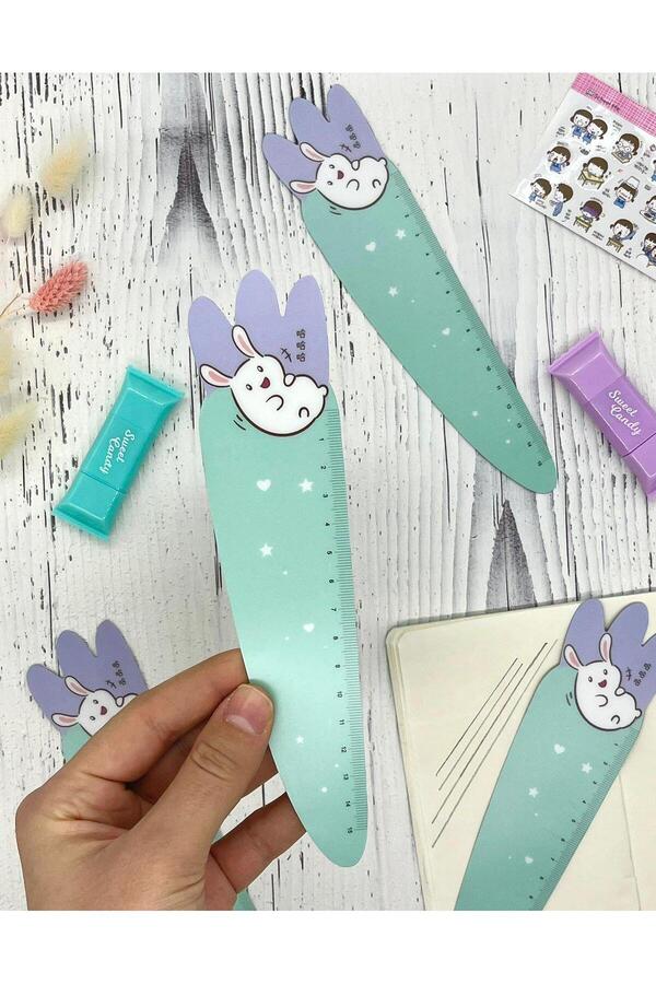 Kağıt Gemi Dükkan-Cute Rabbit Turquoise Ruler with Magnet 1