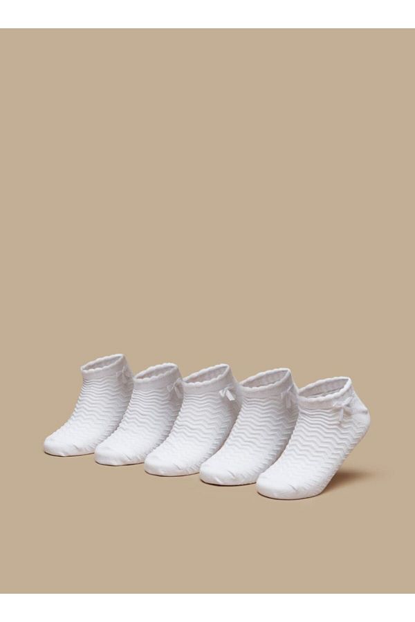 LBL by Shoexpress-Textured Ankle Length Socks with Scallop Hem and Bow - Set of 5 1