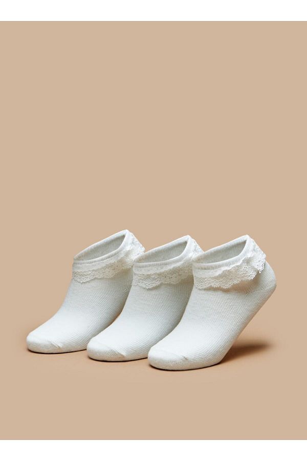 Barefeet-Solid Ankle Length Socks with Frill Detail - Set of 3 1