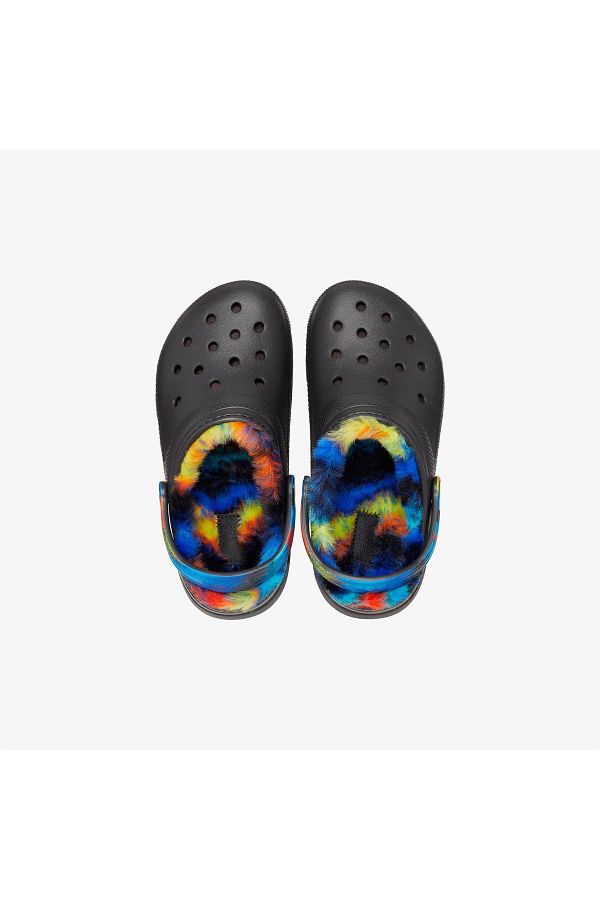 Crocs-Klassische, gefütterte Spray Dye Clog-Hausschuhe für Kinder in Schwarz 1