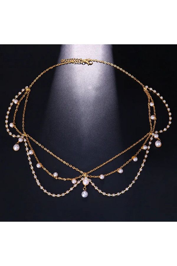MODAMAYS Pearl Necklace For Women Crystal Head and Chain Forehead Jewelry Trendyol