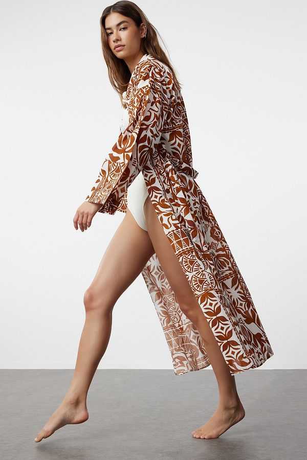 Trendyol Collection Maxi Length Belted Kimono and Caftan Ethnic Pattern 100 Cotton TBESS24KM00013 Trendyol