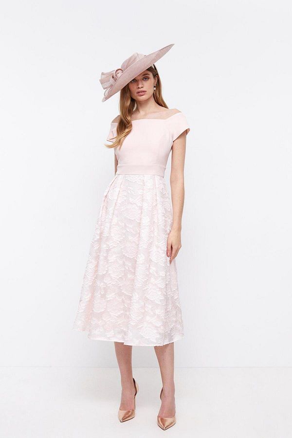 Coast Jacquard Midi Bardot Dress ACC99205 Trendyol